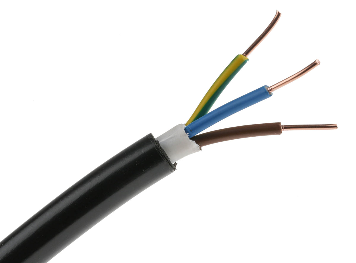 TieDex UK 3 Core Power Cable, Black 1.5mm² 70 °C, 50 m Polyvinyl Chloride