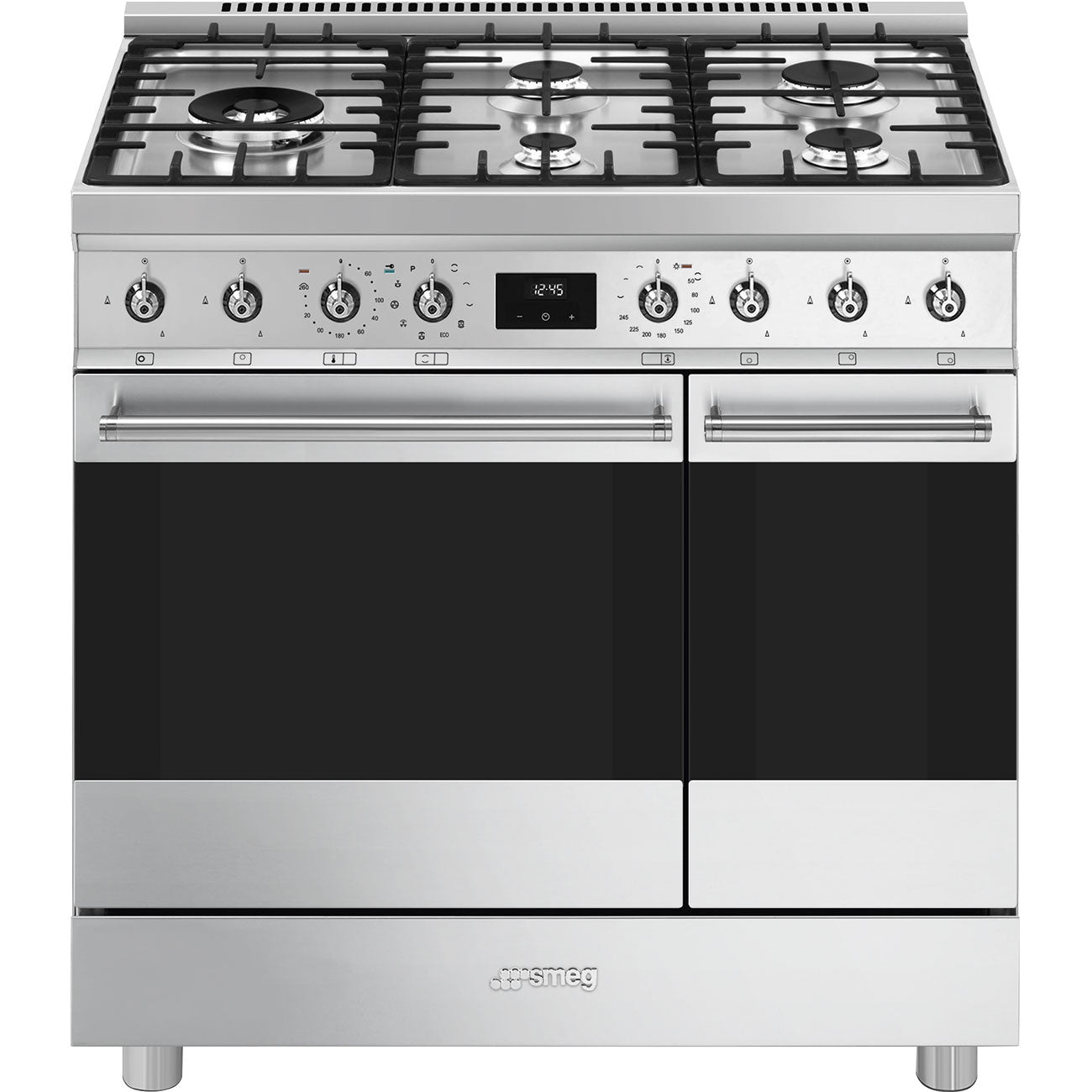 Smeg Symphony C92GPX2 90cm wide Dual Fuel Range Cooker with Gas Hob and Pyrolytic Cleaning - Stainless Steel - A / A Rated