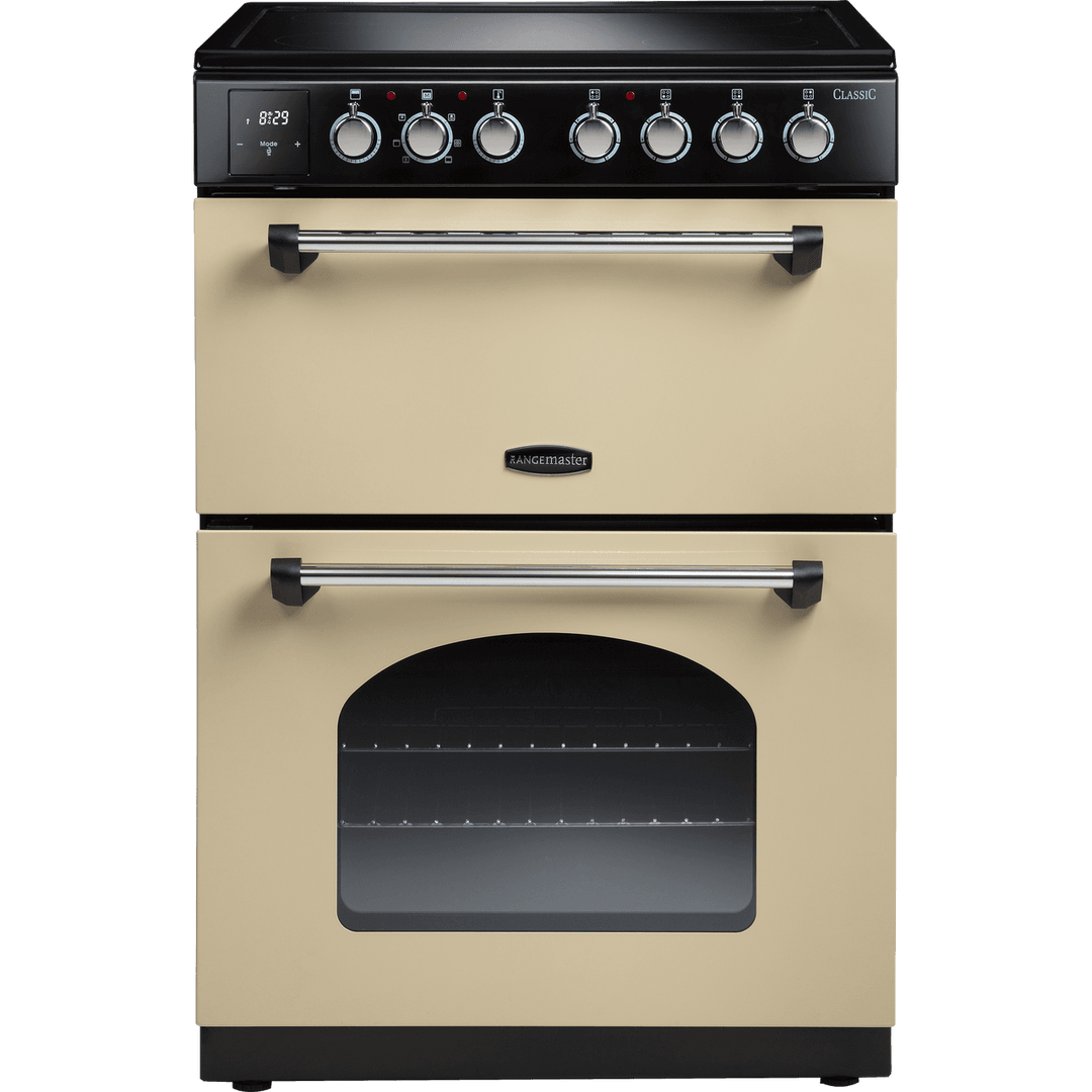 Rangemaster Classic 60 CLA60EICR/C 60cm Wide Double Oven Electric Cooker with Induction Hob - Cream / Chrome