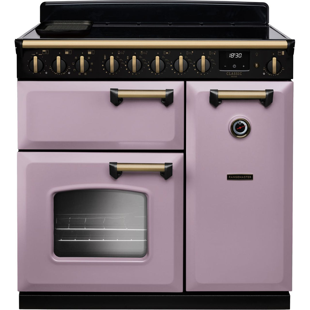 Rangemaster Classic Deluxe CLDL90EIPHTH/AB1 90cm wide Electric Range Cooker with Induction Hob - Heather / Antique Brass