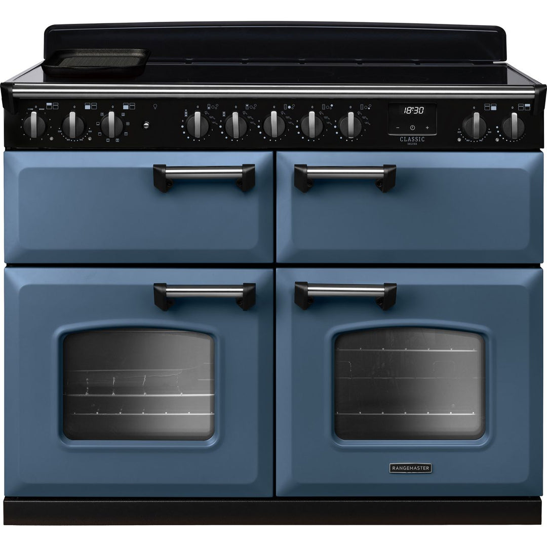 Rangemaster Classic Deluxe BC CLDLB110EIPSTB/CM1 110cm wide Electric Range Cooker with Induction Hob - Stone Blue / Chrome