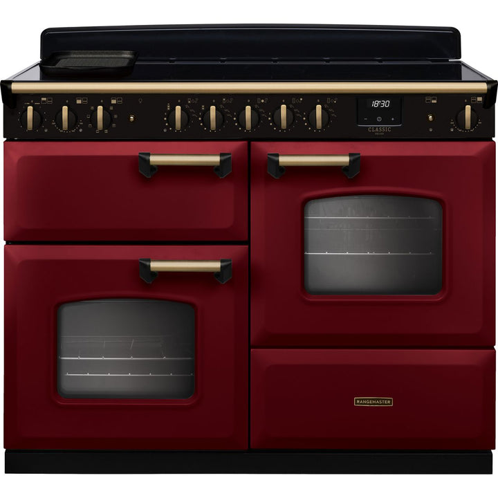 Rangemaster Classic Deluxe OC CLDLO110EIPBOR/AB1 110cm wide Electric Range Cooker with Induction Hob - Bordeaux / Antique Brass