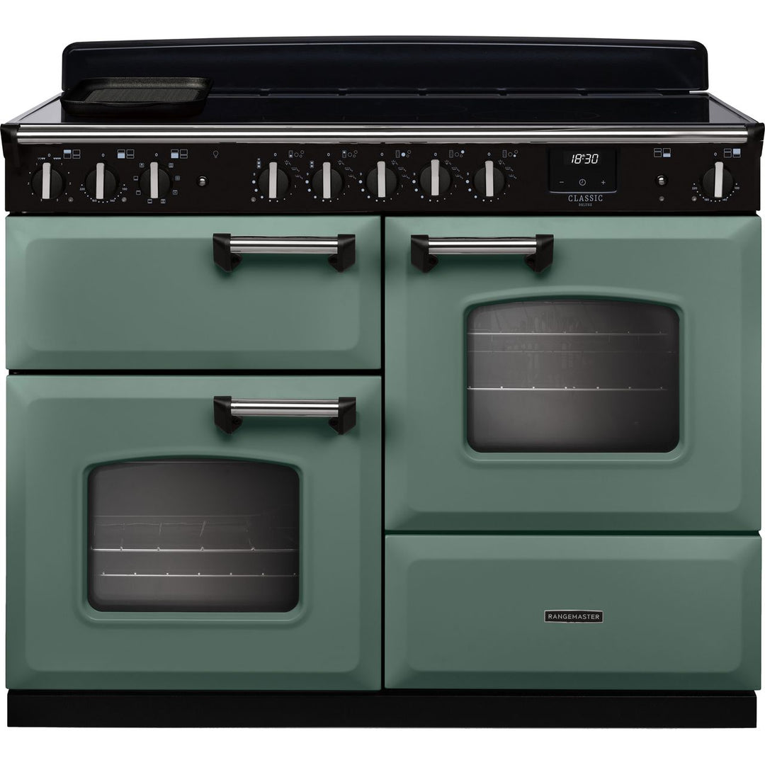 Rangemaster Classic Deluxe OC CLDLO110EIPMGR/CM1 110cm wide Electric Range Cooker with Induction Hob - Mineral Green / Chrome