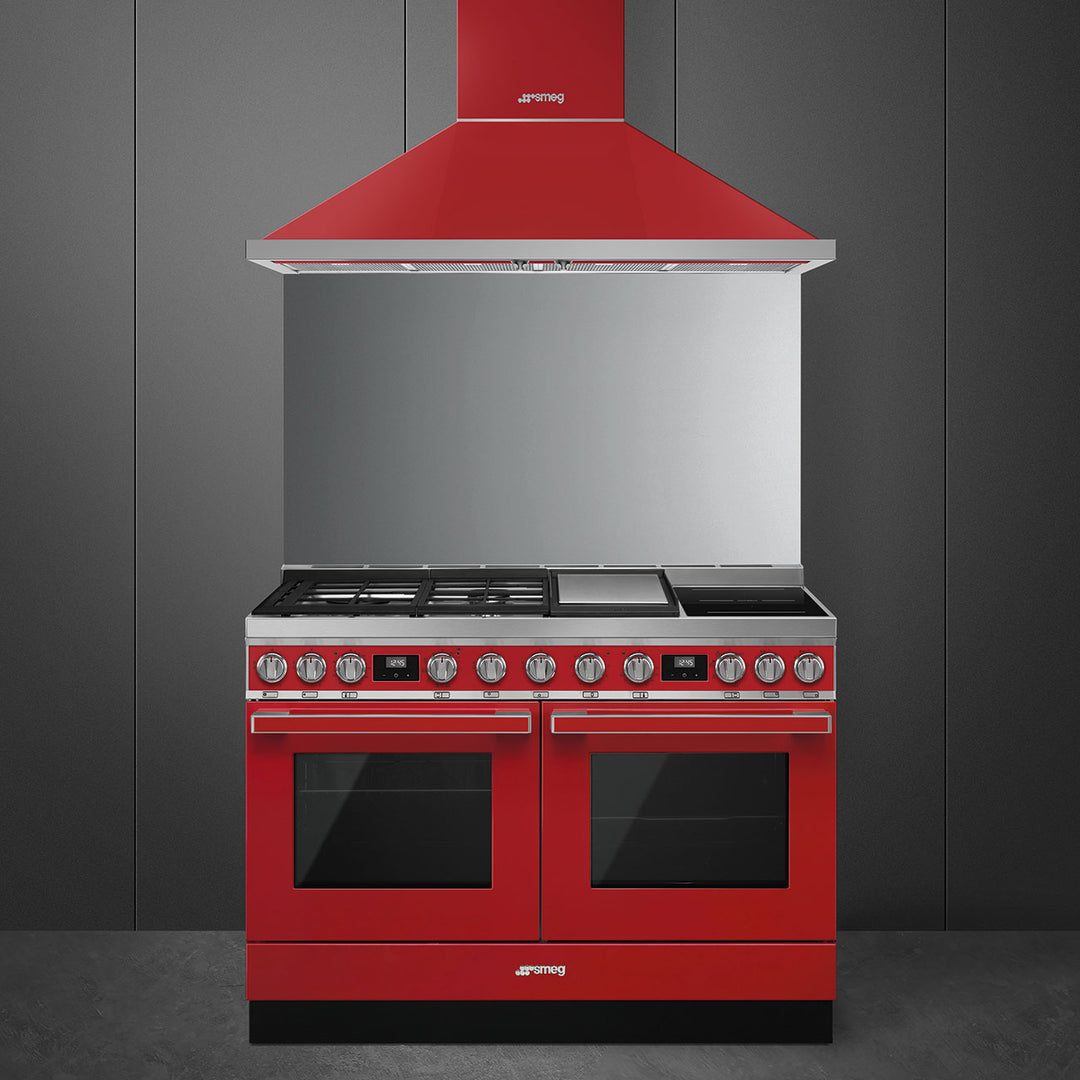 Smeg Portofino CPF120IGMPR Dual Fuel Range Cooker with Mixed Fuel Hob and Pyrolytic Cleaning - Red