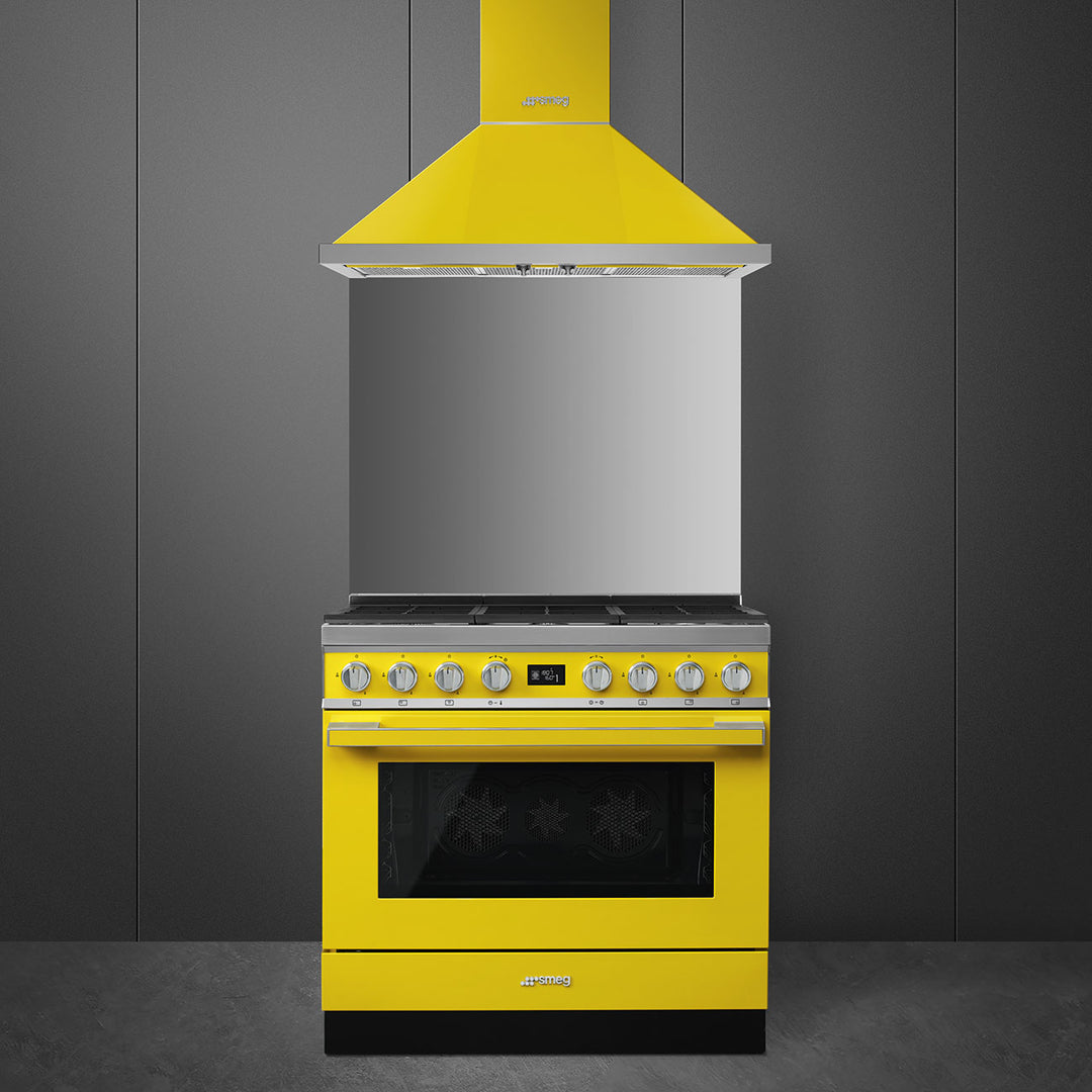 Smeg Portofino CPF9GPYW 90cm wide Dual Fuel Range Cooker with Gas Hob and Pyrolytic Cleaning - Yellow