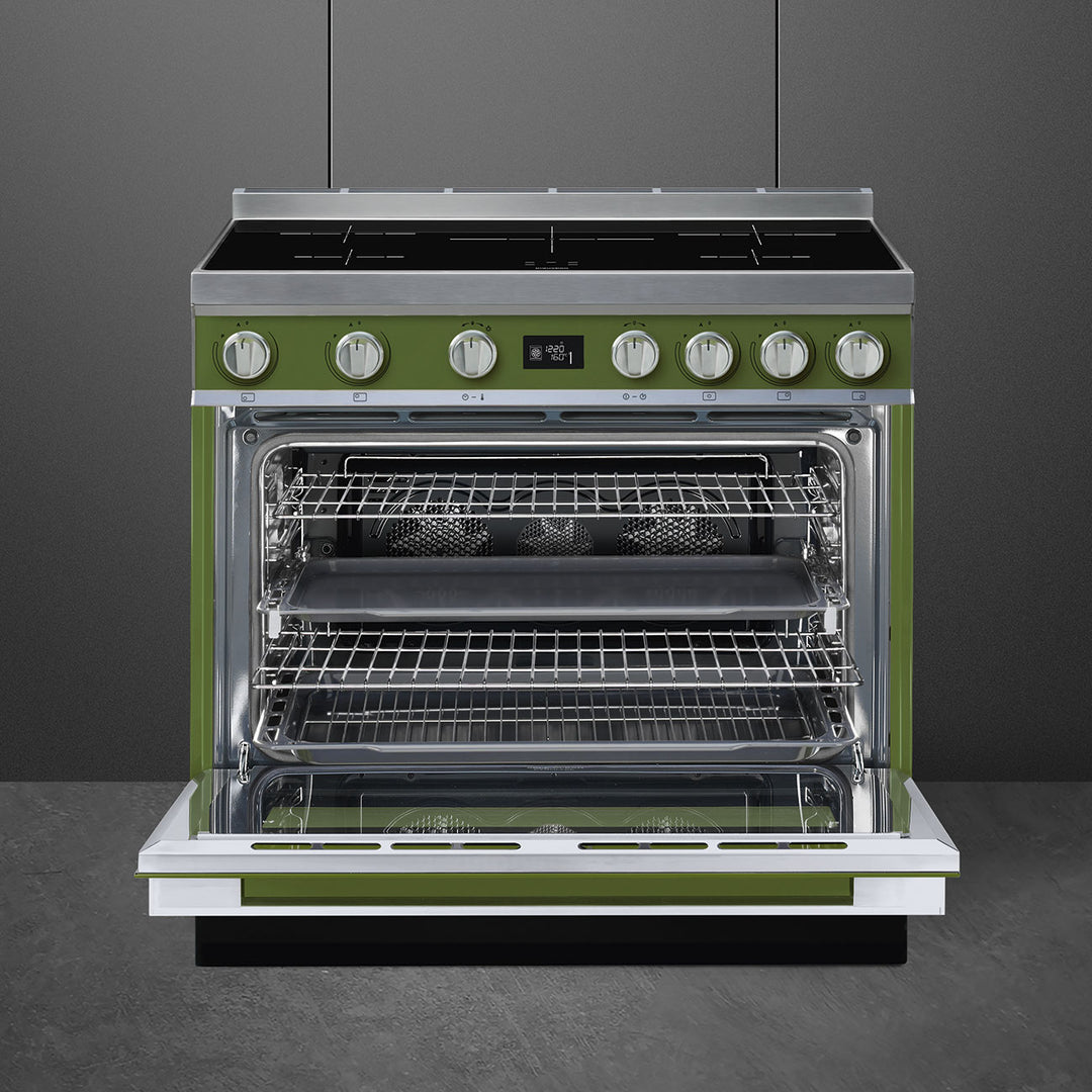 Smeg Portofino CPF9iPOG 90cm wide Electric Range Cooker with Induction Hob and Pyrolytic Cleaning - Olive Green