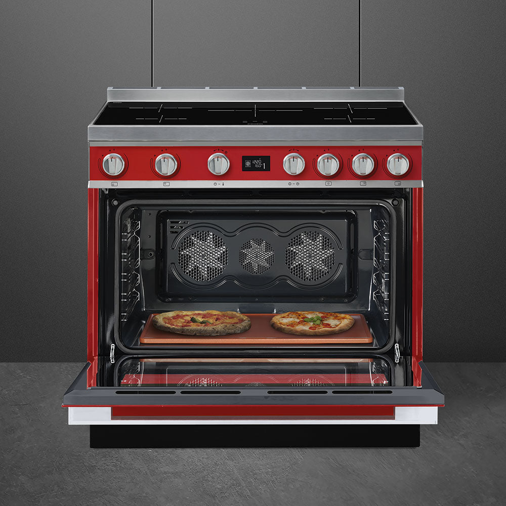 Smeg Portofino CPF9iPR 90cm wide Electric Range Cooker with Induction Hob and Pyrolytic Cleaning - Red