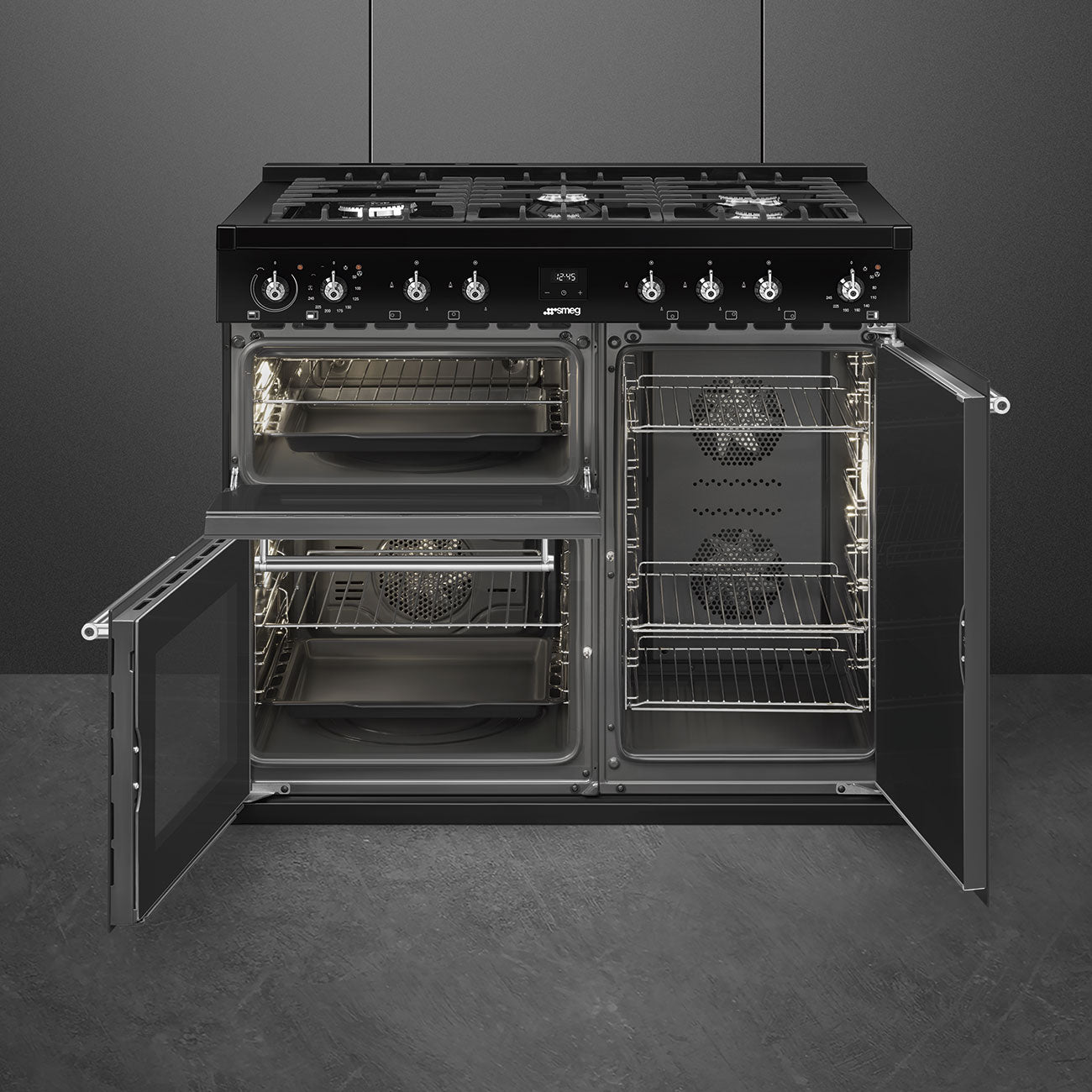 Smeg Concert CX103GMBL 100cm wide Dual Fuel Range Cooker with Gas Hob - Black