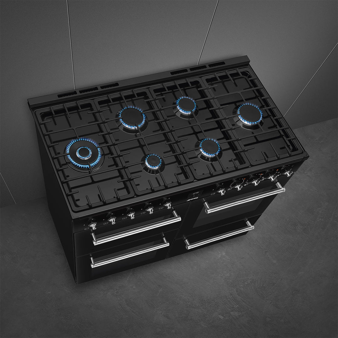 Smeg Concert CX113GMBL 110cm wide Dual Fuel Range Cooker with Gas Hob - Black