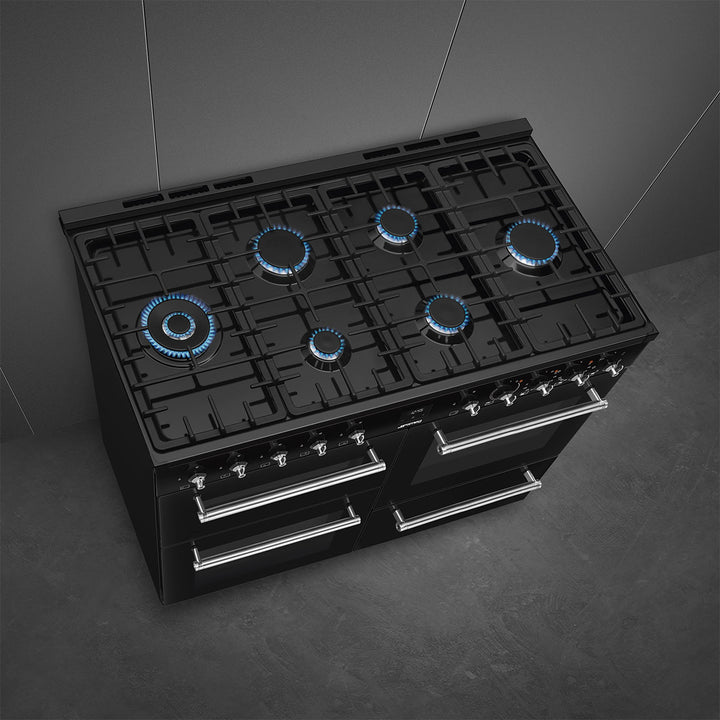 Smeg Concert CX113GMBL 110cm wide Dual Fuel Range Cooker with Gas Hob - Black