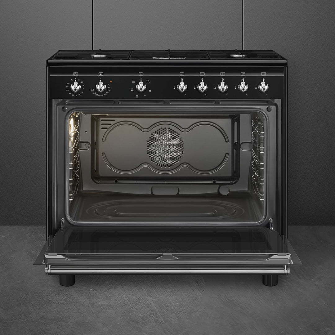 Smeg Concert CX91GMBL 90cm wide Dual Fuel Range Cooker with Gas Hob - Black