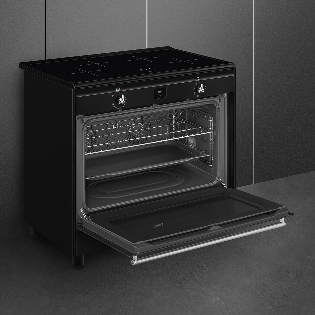 Smeg Concert CX91IMBL 90cm wide Electric Range Cooker with Induction Hob - Black
