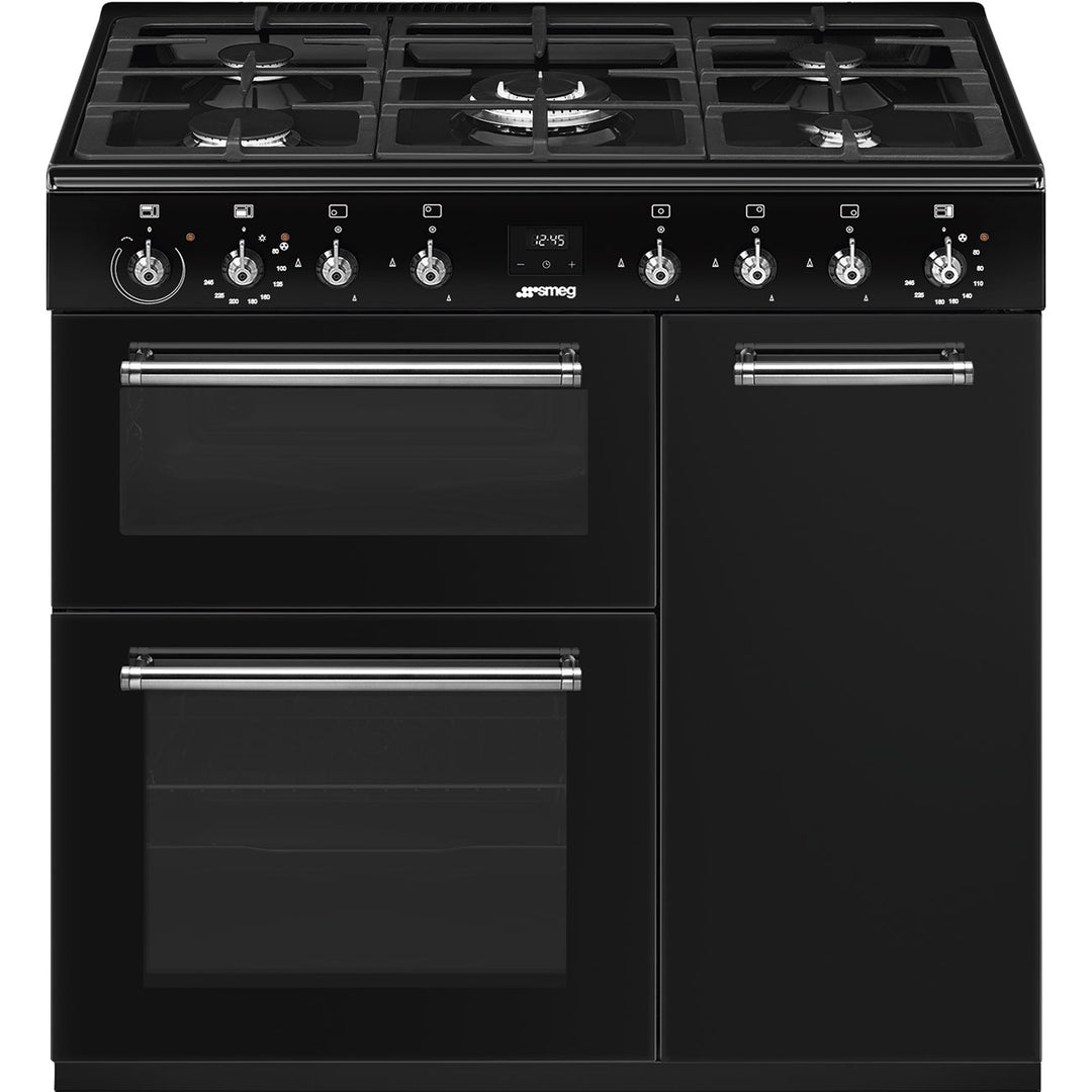 Smeg Concert CX93GMBL 90cm wide Dual Fuel Range Cooker with Gas Hob - Black