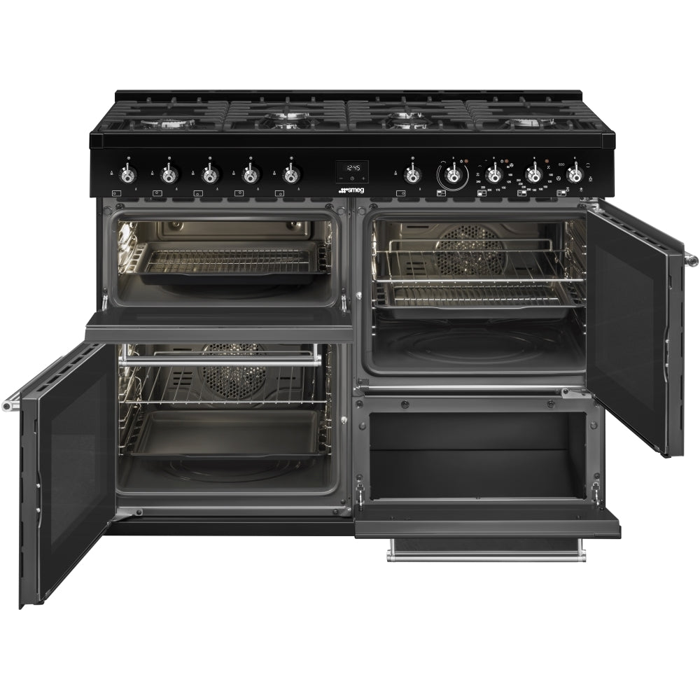 Smeg Concert CX113GMBL 110cm wide Dual Fuel Range Cooker with Gas Hob - Black
