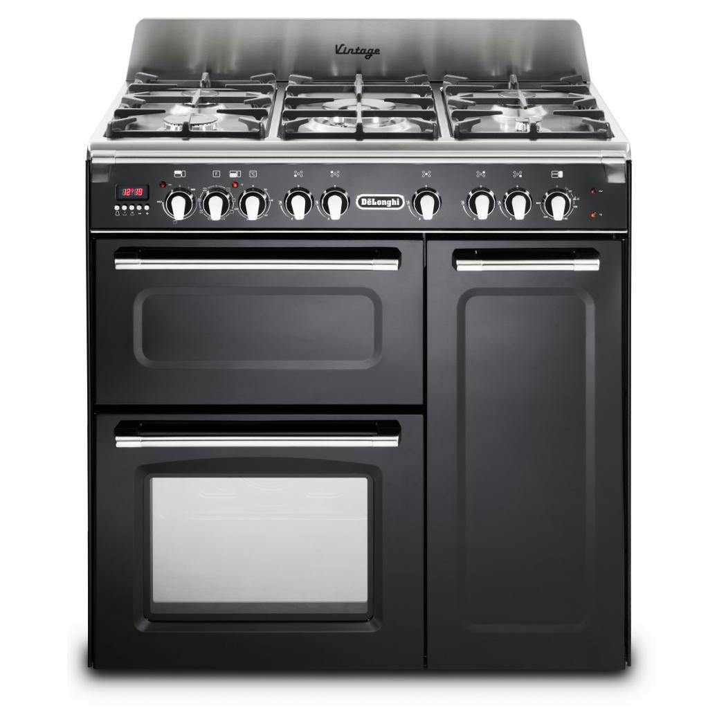 DeLonghi D3VR908DFBL 90cm Wide Vintage Dual Fuel Range Cooker in Black