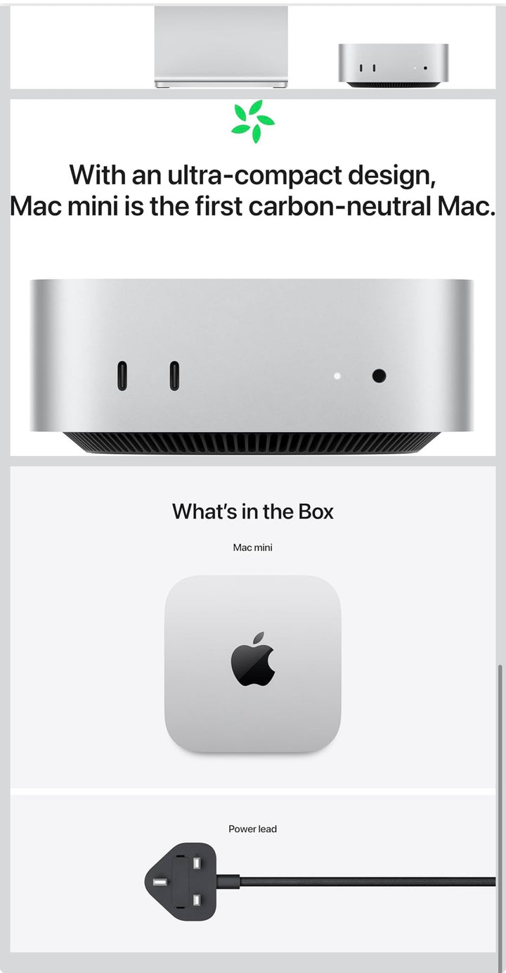 Apple Mac mini Desktop Computer with M4 chip with 10 core CPU and 10 core GPU: Built for Apple Intelligence, 16GB Unified Memory, 256GB SSD Storage, Gigabit Ethernet. Works with iPhone/iPad