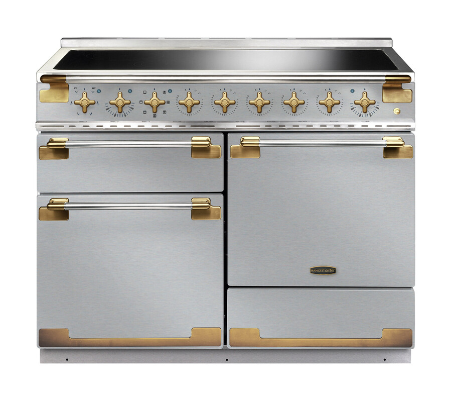 Rangemaster Elise Luxe 110 ELS110EISS/AB 110cm Wide Stainless Steel Induction Freestanding Range Cooker – Antique Brass Trim