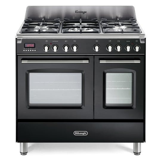DeLonghi DVTR906DFBL 90cm Wide Vintage Dual Fuel Range Cooker in Black