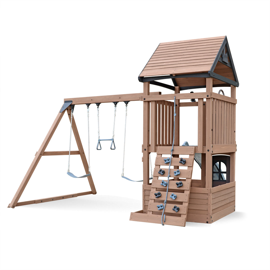 Wooden Playset garden payhouse Driftwood Cove Climbing Frame UV-resistant battleship grey wave slide  100% Premium lumber