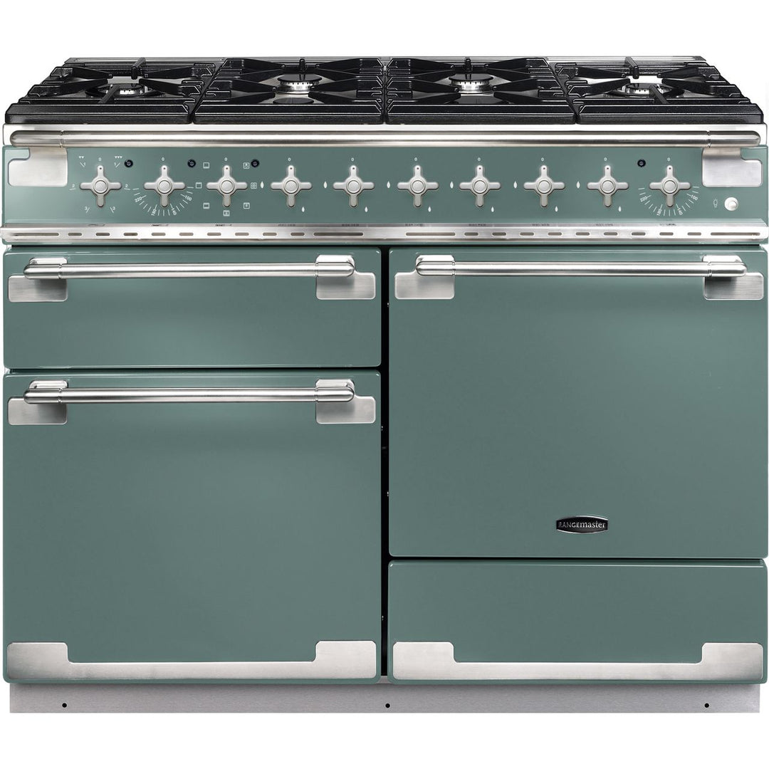 Rangemaster Elise ELS110DFFMG 110cm wide Dual Fuel Range Cooker with Gas Hob - Mineral Green