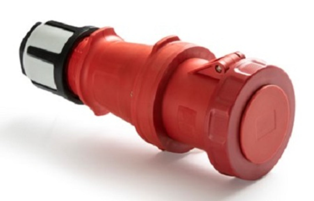 TieDex UK IP67 Red Cable Mount 3P+E Straight Plug, 63A, 415V ac