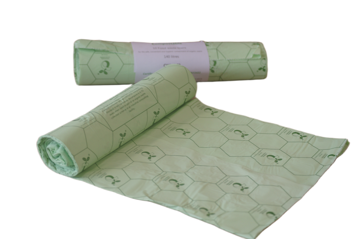 TieDex UK Green Plastic Bin Liner, 140L Capacity, 18 mm Thickness, 200 Per Pack per Package