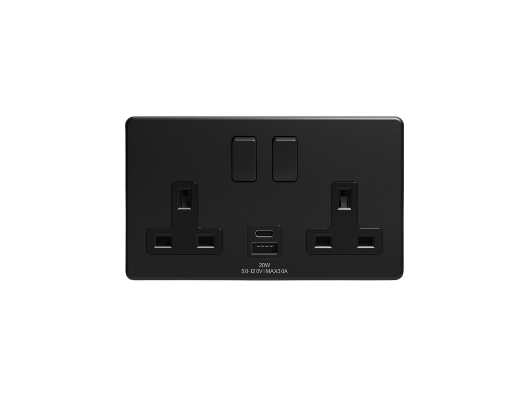 TieDex UK, 13A Black 2 Gang Plug Socket, Plug Socket