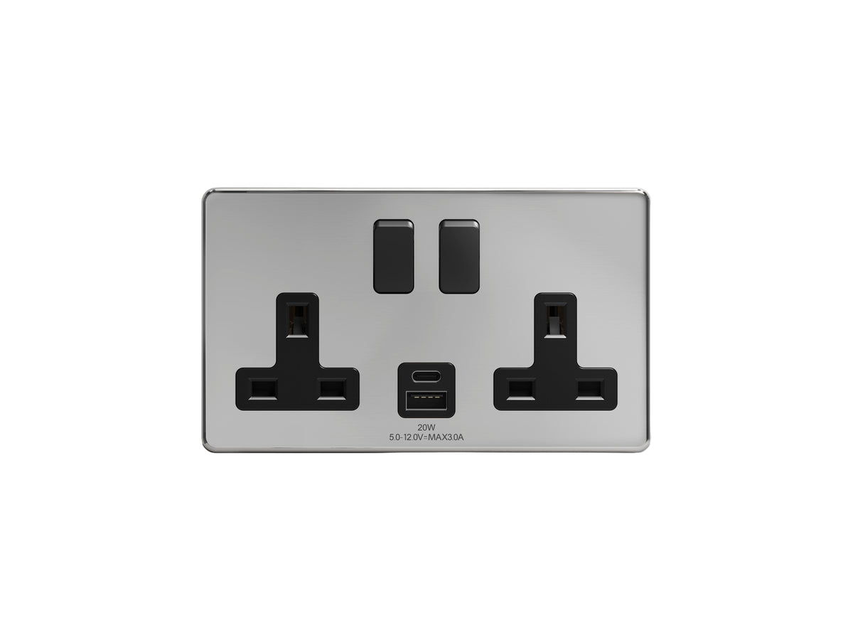 TieDex UK, 13A Chrome 2 Gang Plug Socket, Plug Socket