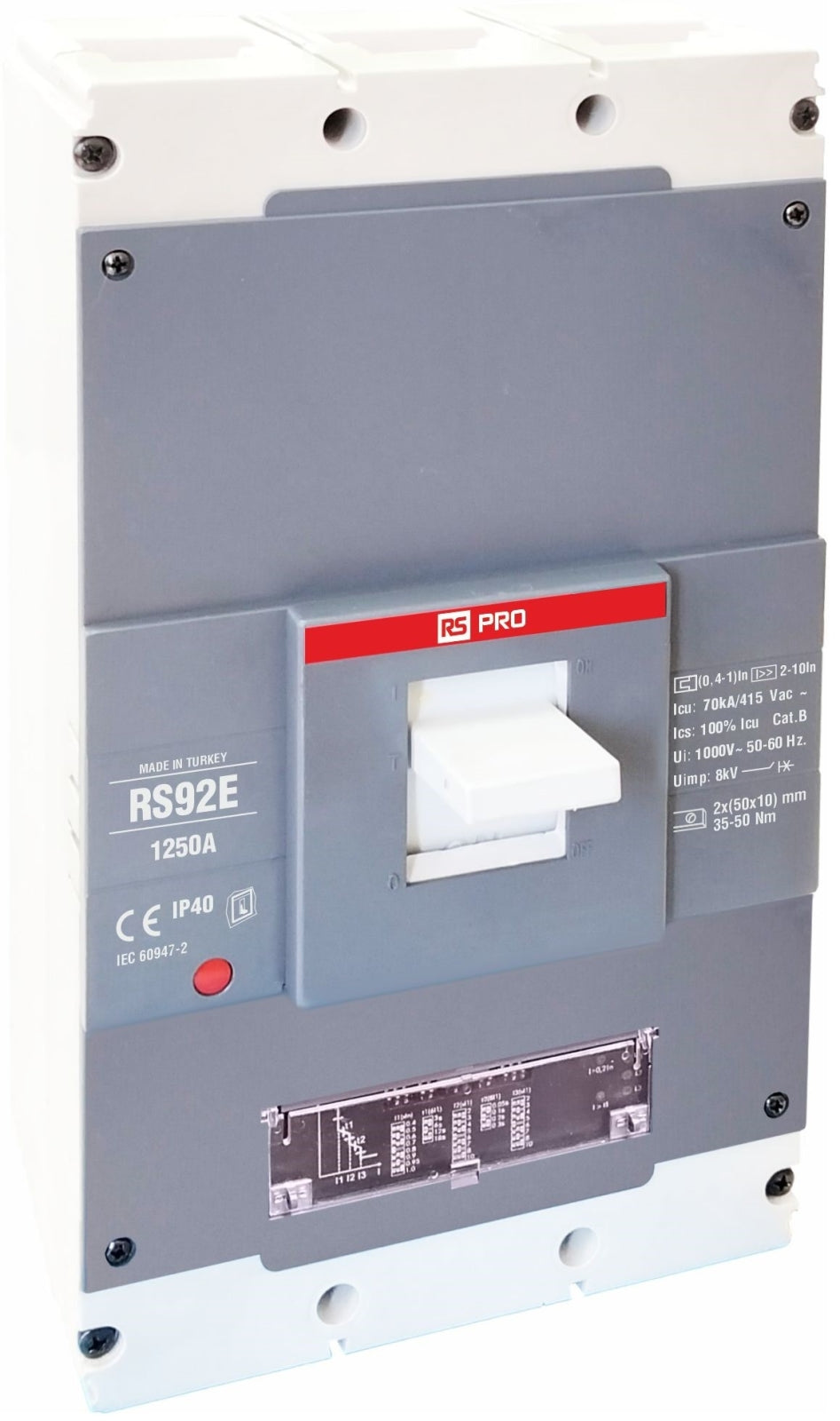 TieDex UK, RS Circuit Breaker 3-Pole 1.25kA, Breaking Capacity 70 kA, Panel Mount