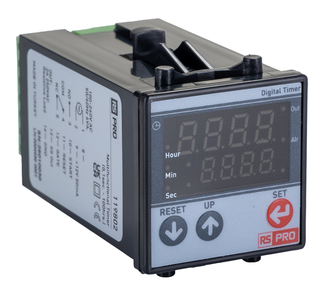 TieDex UK Panel Timer Relay, 5-Contact, 24 V dc 240V ac, 0.16 → 99.59 h, 13-Function, SPDT Switch Configuration