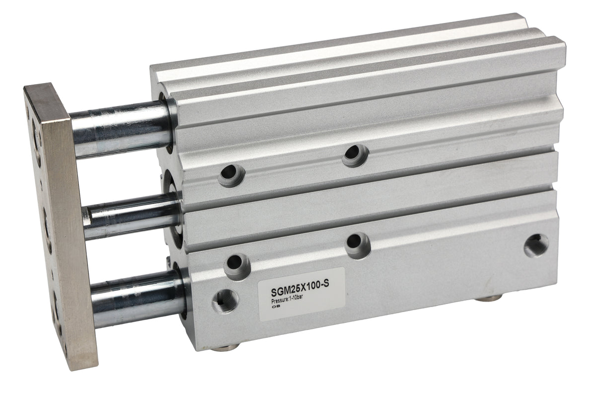 TieDex UK Pneumatic Guided Cylinder - 25mm Bore, 100 mm Double Acting Acting