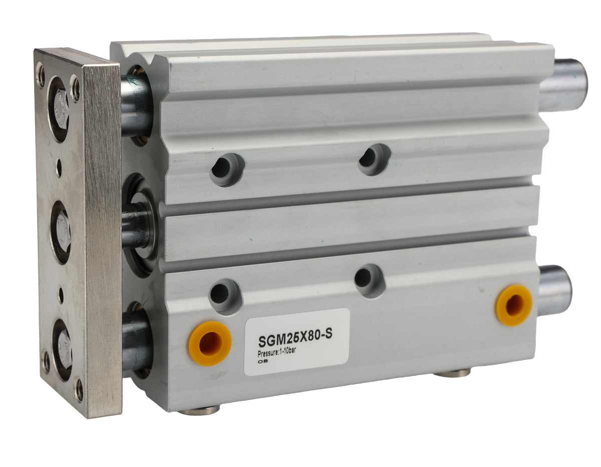 TieDex UK Pneumatic Guided Cylinder - 25mm Bore, 80 mm Double Acting Acting