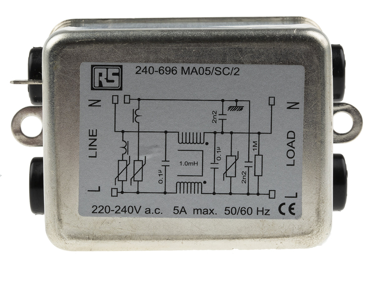 TieDex UK, MA05/10 5 A 240V ac 50Hz, 60 Hz, Chassis Mount RFI Filter, Fast-On