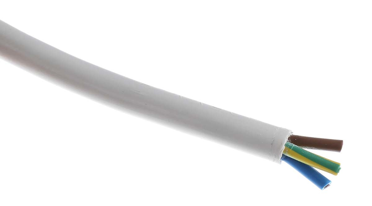 TieDex UK 3 Core Power Cable, White 1.25mm² 70 °C, 100 m Polyvinyl Chloride