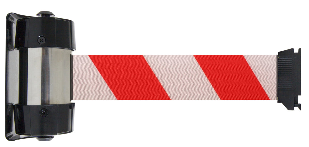 TieDex UK White, Red Webbing, White, Red Tape, Steel, Polyester, Retractable Barrier, 4 m