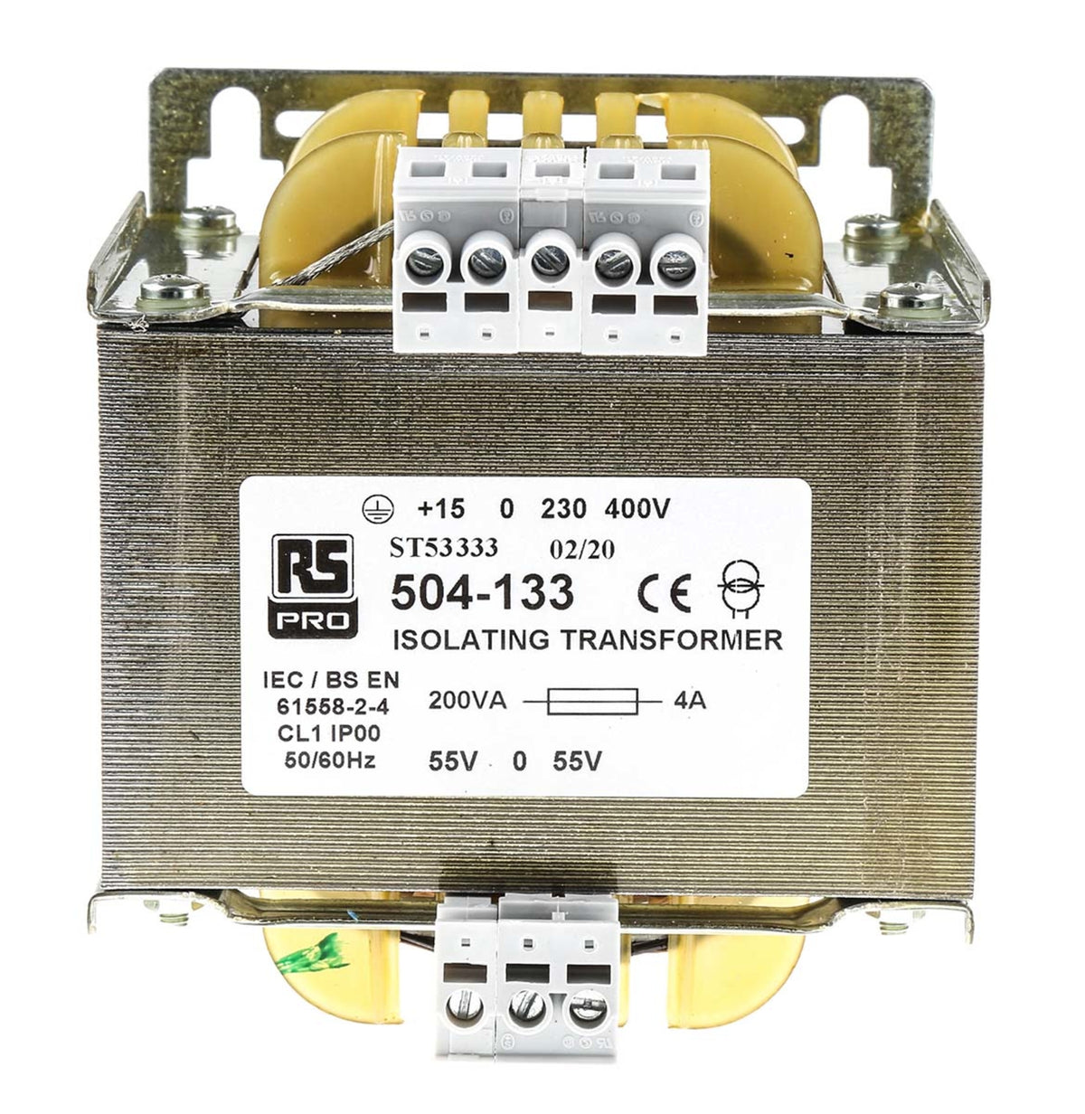 TieDex UK 1 Output 200 VA Isolation Transformer, 55 – 0 - 55V ac, IEC61558-2-4