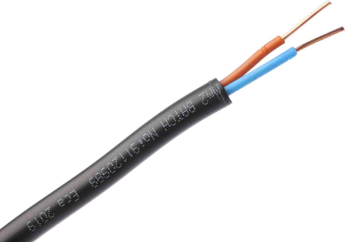 TieDex UK 2 Core Power Cable, Black 1.5mm² 90 °C, 100 m Cross Linked Polyethylene
