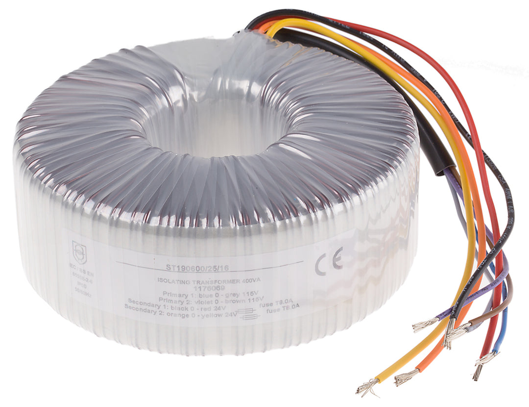 TieDex UK 2 x 115 V ac 2 x 24 V ac Toroidal Transformer 2 Output 400 VA, IEC 61558-2-6