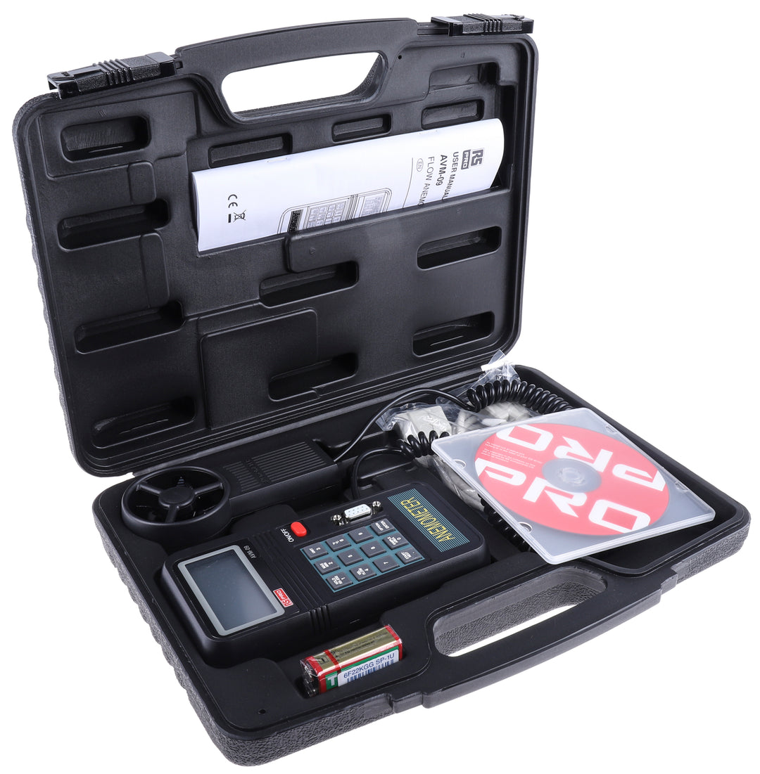 TieDex UK AVM-09 Vane Anemometer, Measures Temperature, Air Velocity, 45 m/s