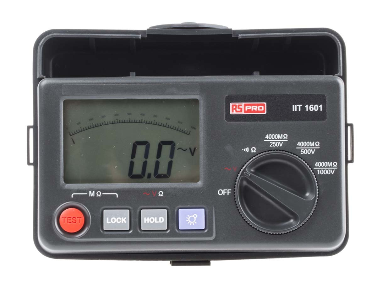 TieDex UK IIT1601 Insulation Tester, 250 V Min, 1 kV Max, 4000 mΩ Footrest, UKAS