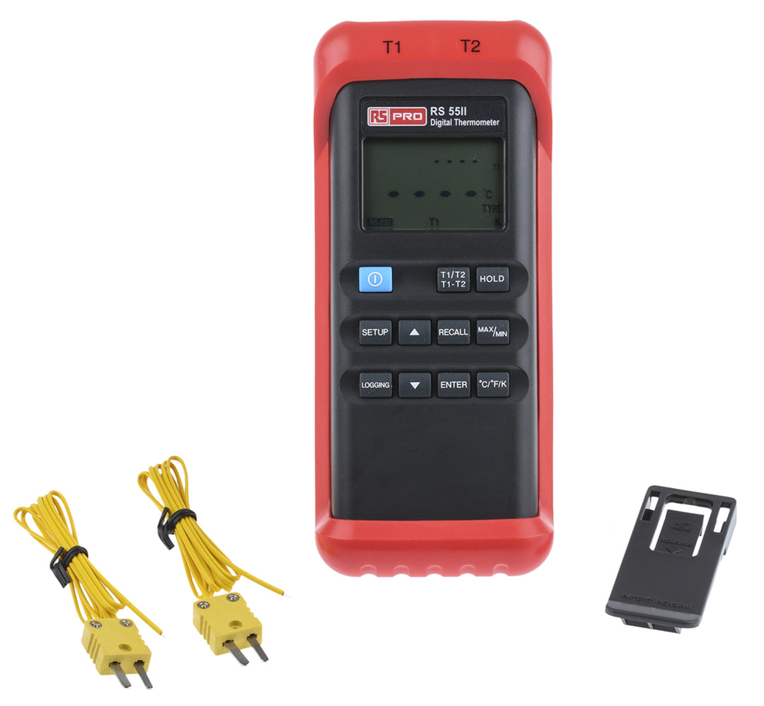 TieDex UK, Type J, K Probe Handheld RS55-II Digital Thermometer, 2 Input(s), 1372 °C Max, ±0.7 K Accuracy