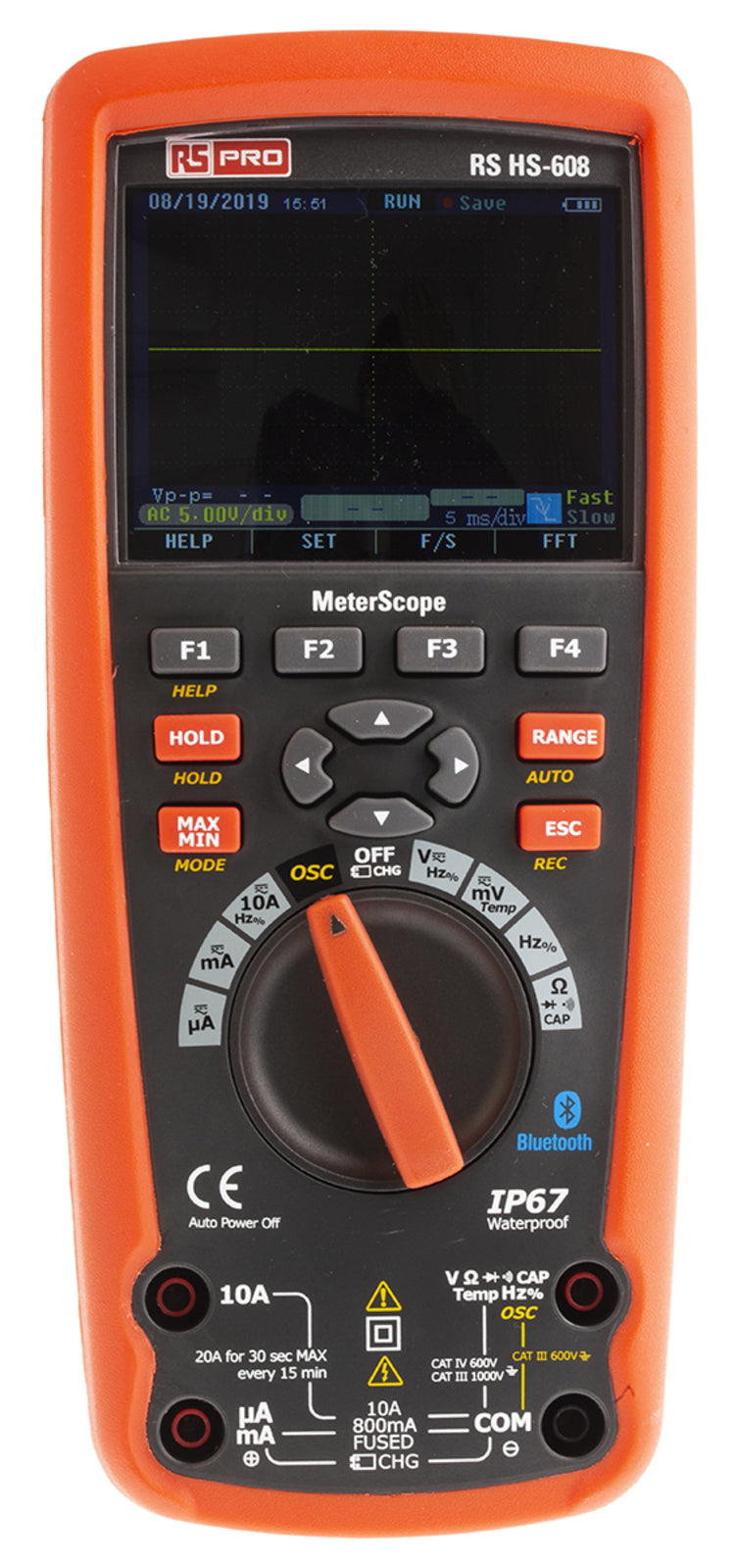 TieDex UK HS608 MeterScope Handheld Multimeter True RMS, 10 A ac, 10 A dc, 1 kV ac, RSCAL Calibrated