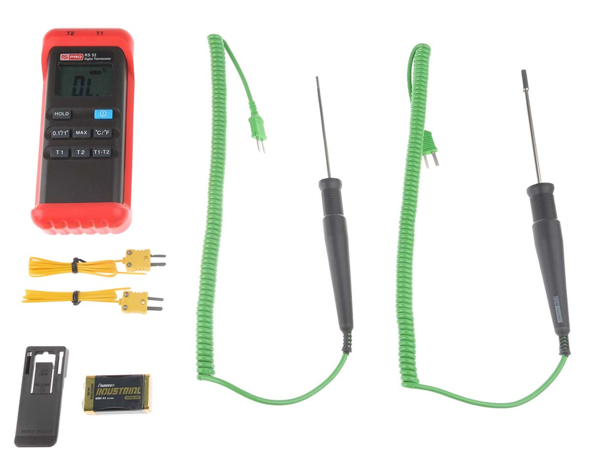 TieDex UK, K Probe Wired RS52 Digital Thermometer, 2 Input(s), 1300 °C Max, ±0.2 Reading +1°C % Accuracy