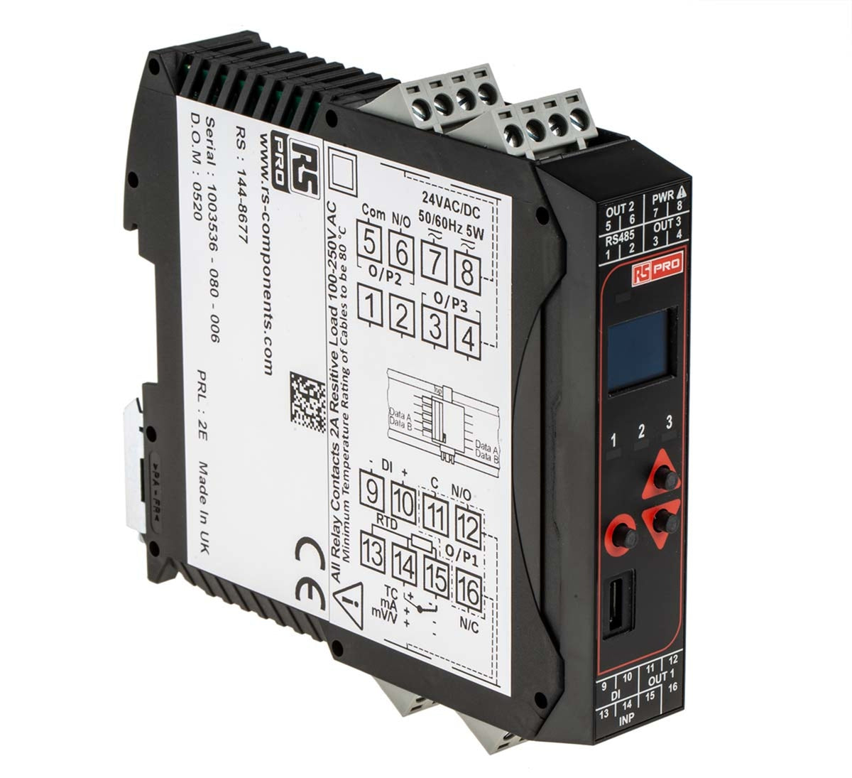 TieDex UK TieDex UK DIN Rail PID Temperature Controller 1 Input, 2 Output Relay 240V ac PID Controller, On-Off