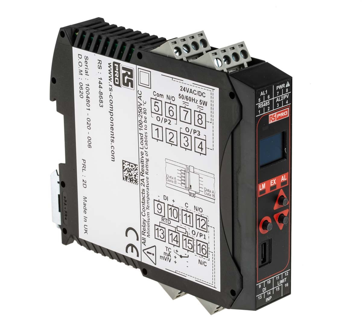TieDex UK DIN Rail PID Temperature Controller 3 Input, 2 Output Relay 240V ac Controller