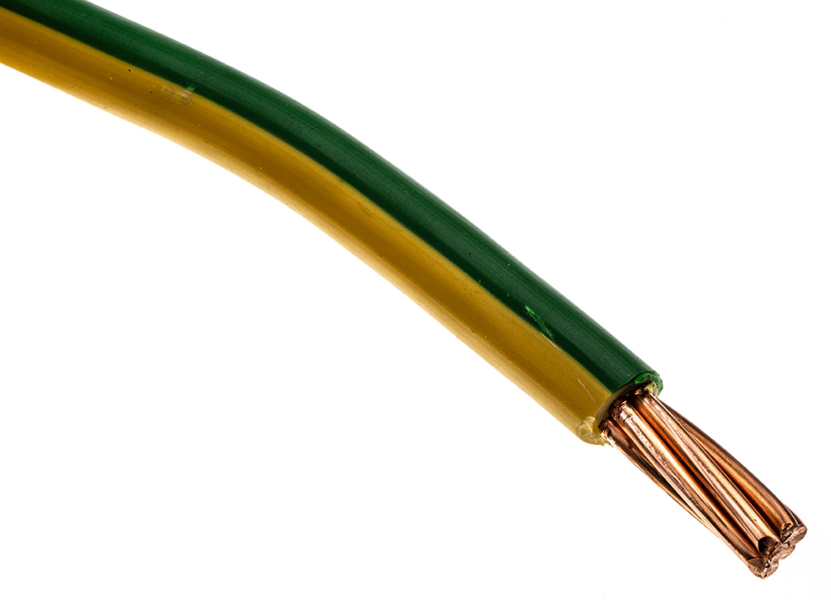 TieDex UK 6491X Series Green, Yellow Hook Up Wire, 7/2.52 mm, 2.52 mm core strands, 50 m, Polyvinyl Chloride