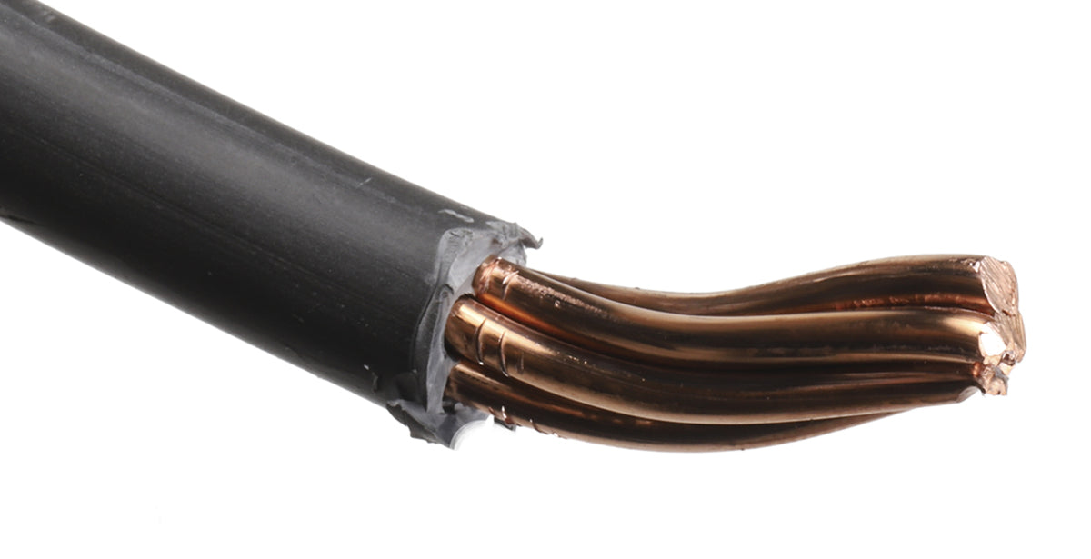 TieDex UK 6491B Series Black Hook Up Wire, 7/2.52 mm, 2.52 mm core strands, 50 m, Thermoplastic Polyolefin