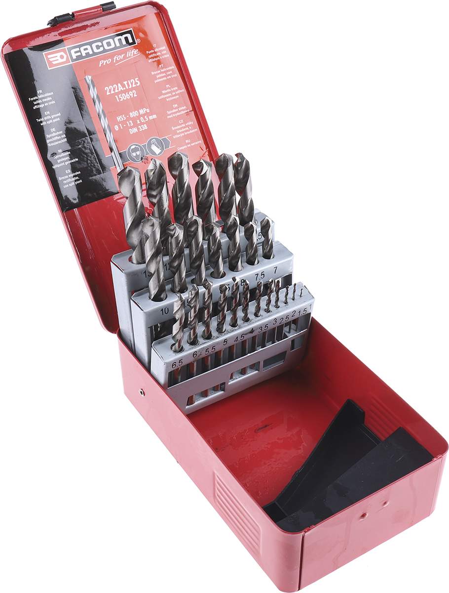 Facom 25-Piece Twist Lock Set for Aluminium Alloy, Grey Cast Iron, Stainless Steel, For Steel Up to 800 Mpa, 13 mm Max