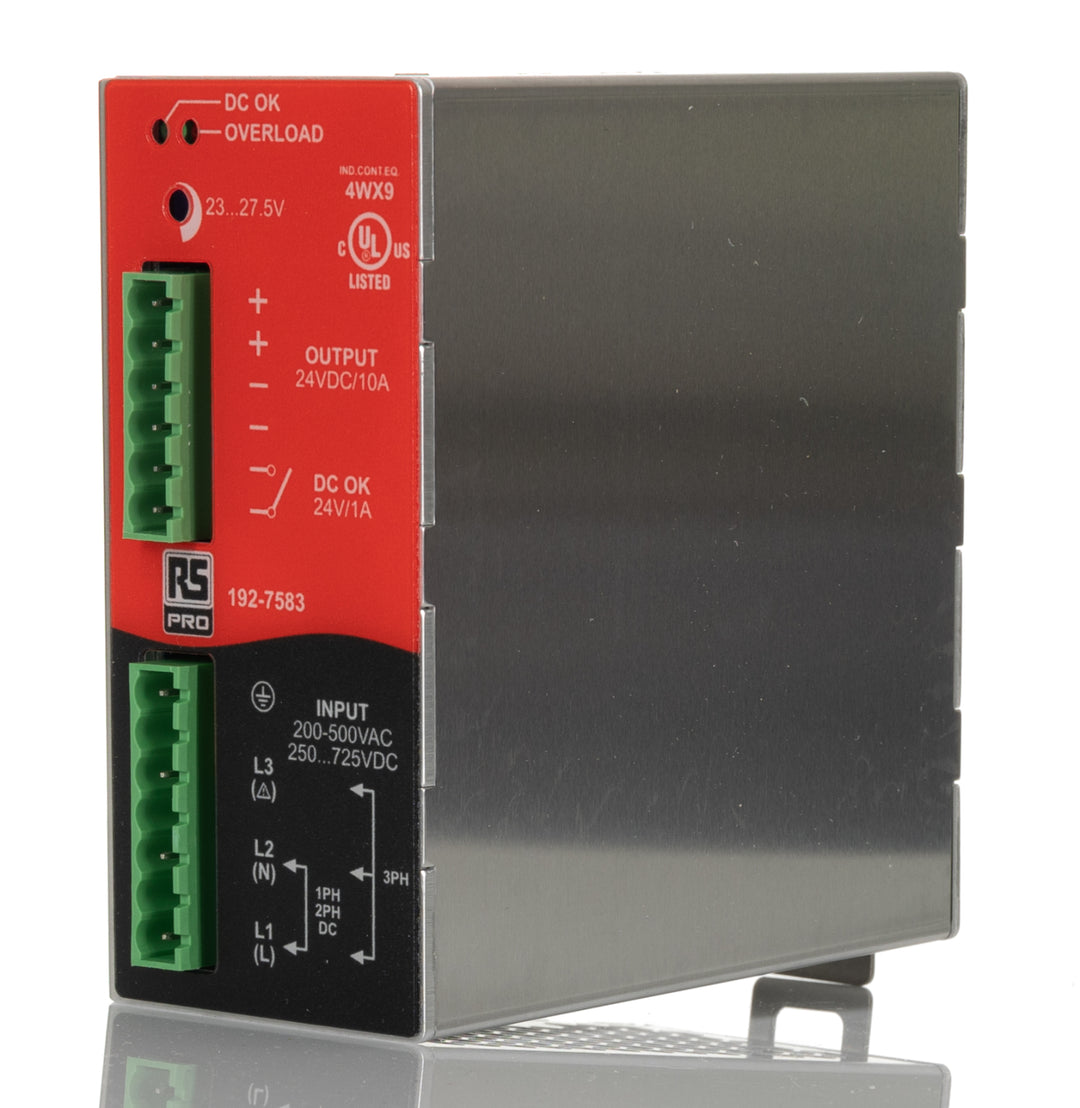 TieDex UK Switched Mode DIN Rail Power Supply 725 V dc, 550V ac AC/DC Input 24V, 10 A Output DC 240 W