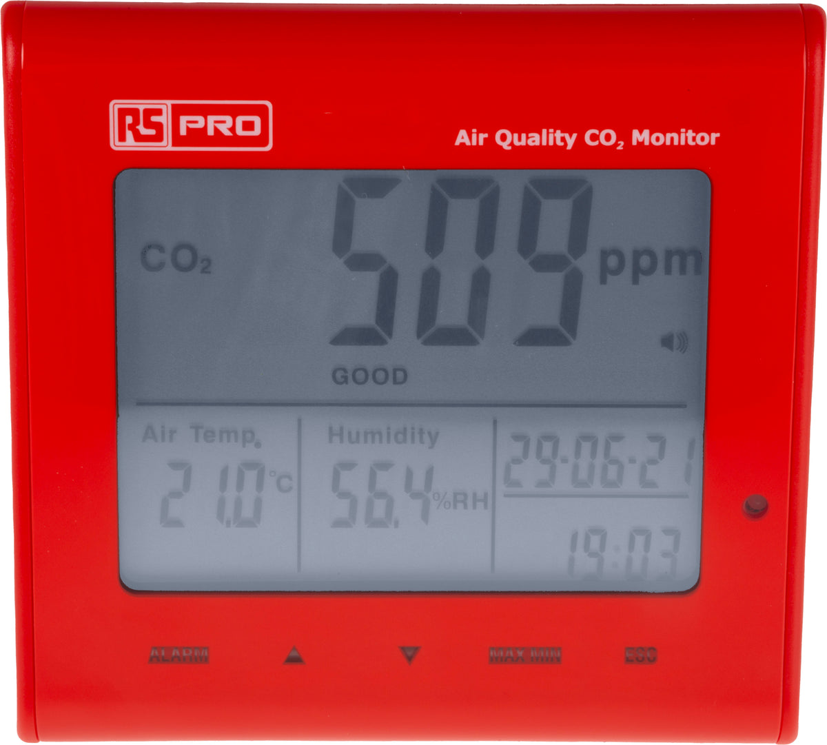 TieDex UK DT-802D Data Logging Air Quality Monitor 50 °C, 50 °C Max, 90 %RH Max, Battery, Mains-Powered